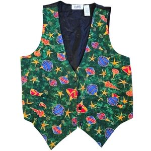 Sostanza Men's Christmas Vest Size Small‎ Medium 100% Cotton Vintage Ornaments